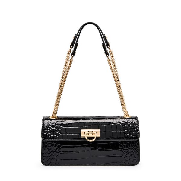 French Chic Crocodile Embossed Leather Underarm Bag with Chain Strap