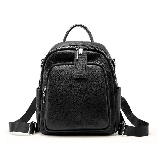 British Style Dual-Zip Leather Backpack for Women