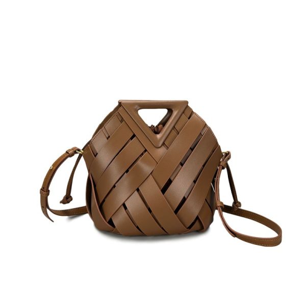 Women's Triangle Woven Leather Basket Handbag