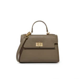 Classic Khaki Leather Mini Kelly Bag for Women - Timeless Cowhide Handbag by CoveModa