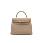 Vienna Luxe Gray Kelly Leather Top Handle Bag by Covemoda, stylish and elegant.