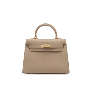 Vienna Luxe Gray Kelly Leather Top Handle Bag by Covemoda, stylish and elegant.