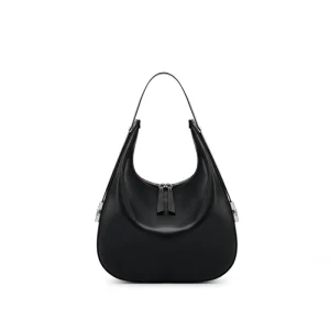 Luna Curve Black Leather Hobo Bag – Minimalist Shoulder Bag for Women